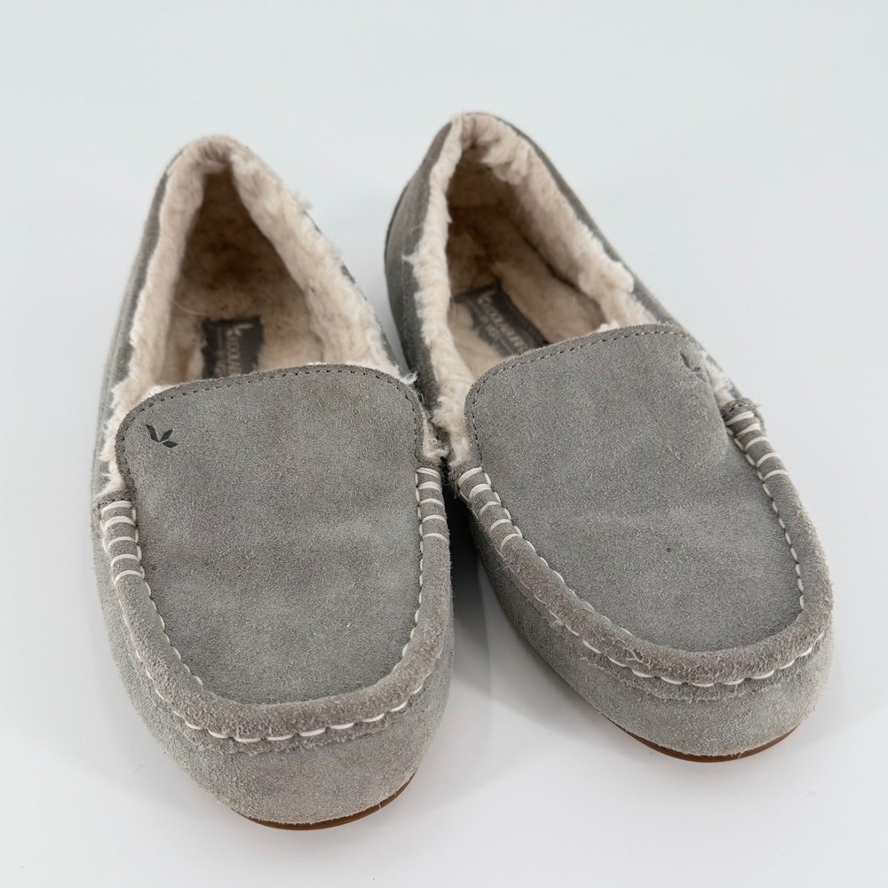 KOOLABURRA BY UGG Gray Suede Moccasin Slippers Faux Fur Lined Loafers